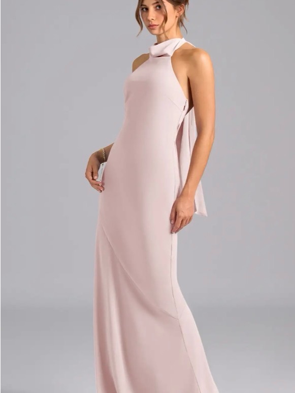 Azazie Sleeveless Halter Maxi Dress In Blush Pink